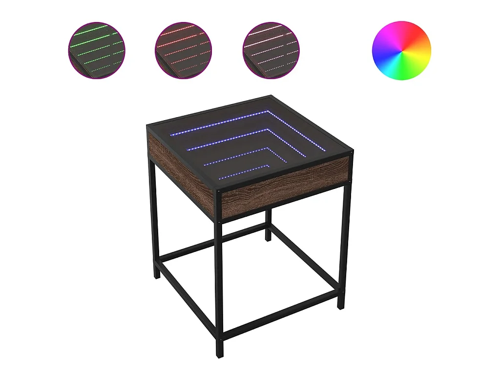 Table basse avec LED Infinity chêne marron 40x40x51 cm