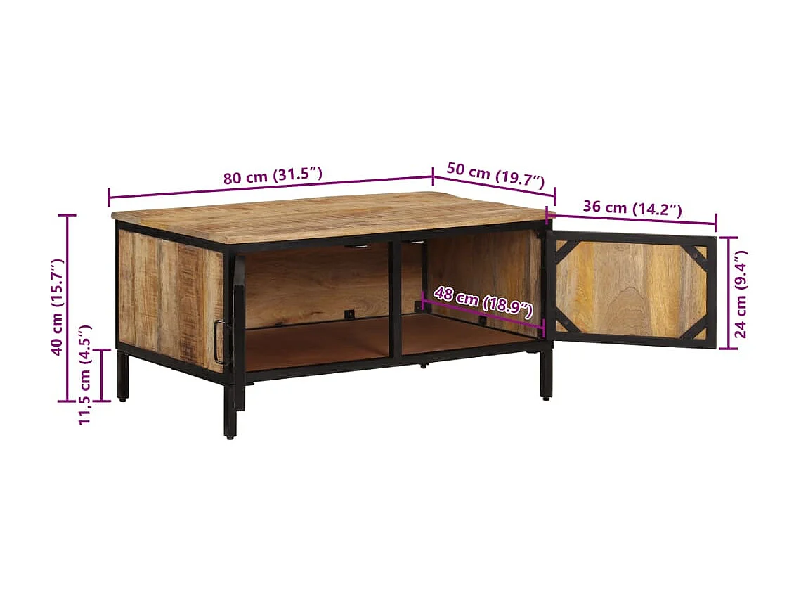 Salontafel 80x50x40 cm massief ruw mangohout