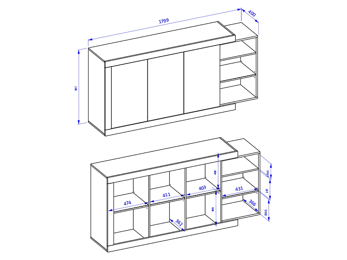Azior White and Wood 3-door sideboard