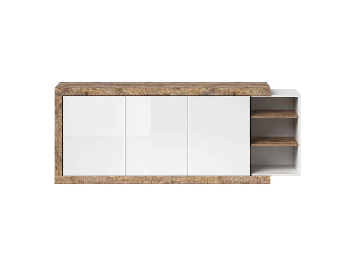 Azior White and Wood 3-door long sideboard