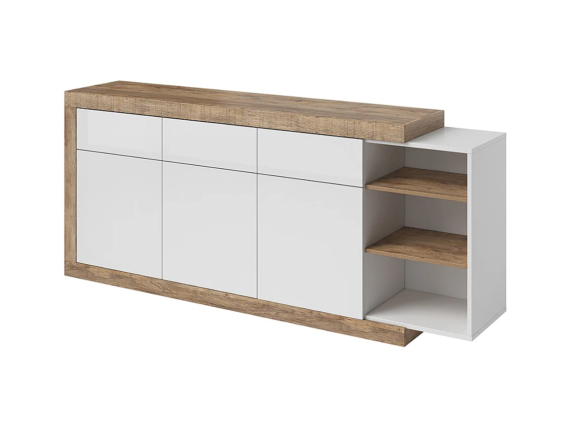 Buffet 3 portes 3 tiroirs Azior Blanc et Bois