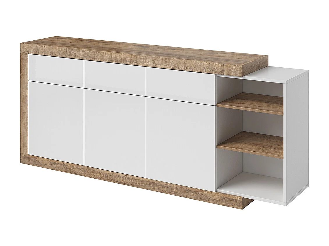Buffet 3 portes 3 tiroirs Azior Blanc et Bois
