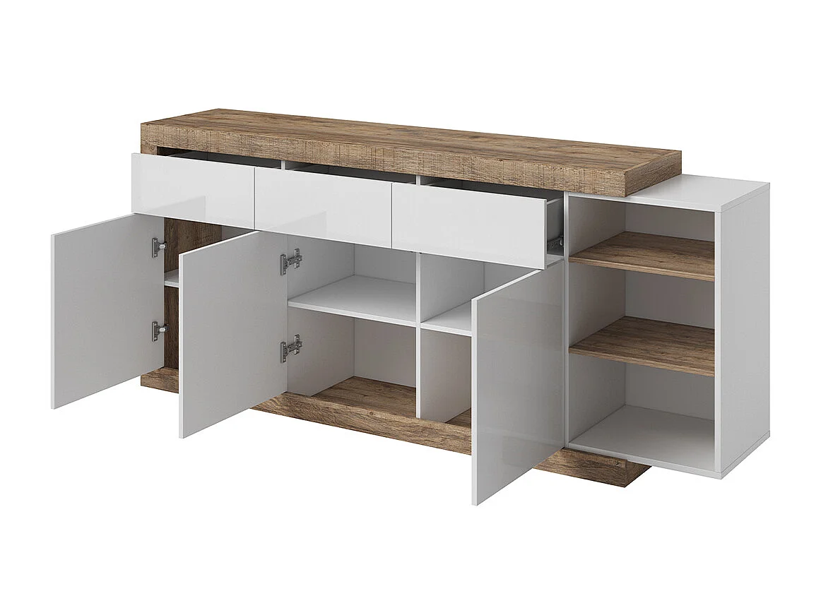 Buffet 3 portes 3 tiroirs Azior Blanc et Bois