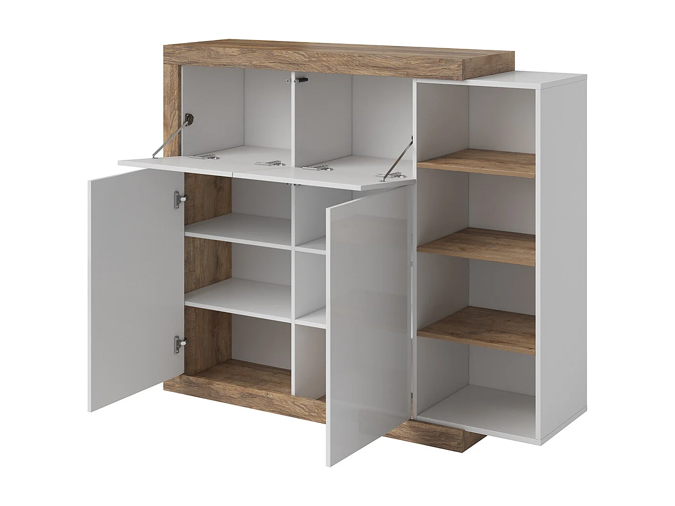 Buffet haut 4 portes Azior Blanc et Bois