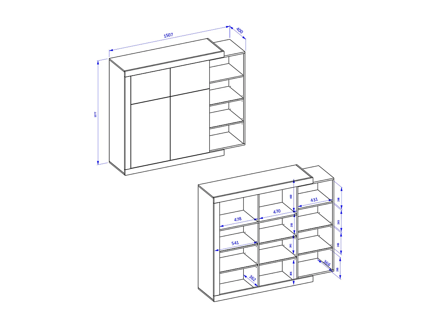 Buffet haut 4 portes Azior Blanc et Bois