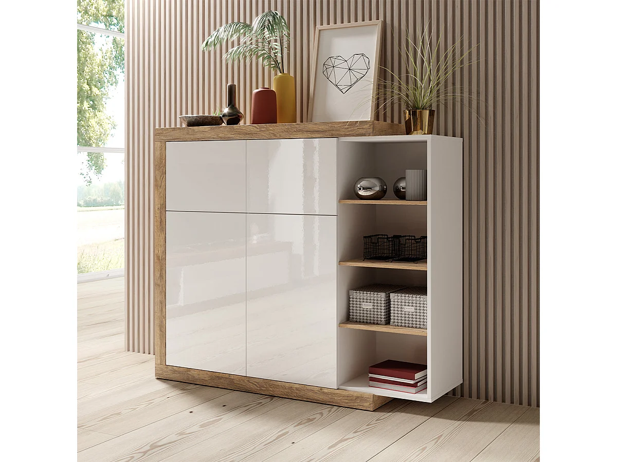 Azior Highboard i hvid og træ med 4 døre