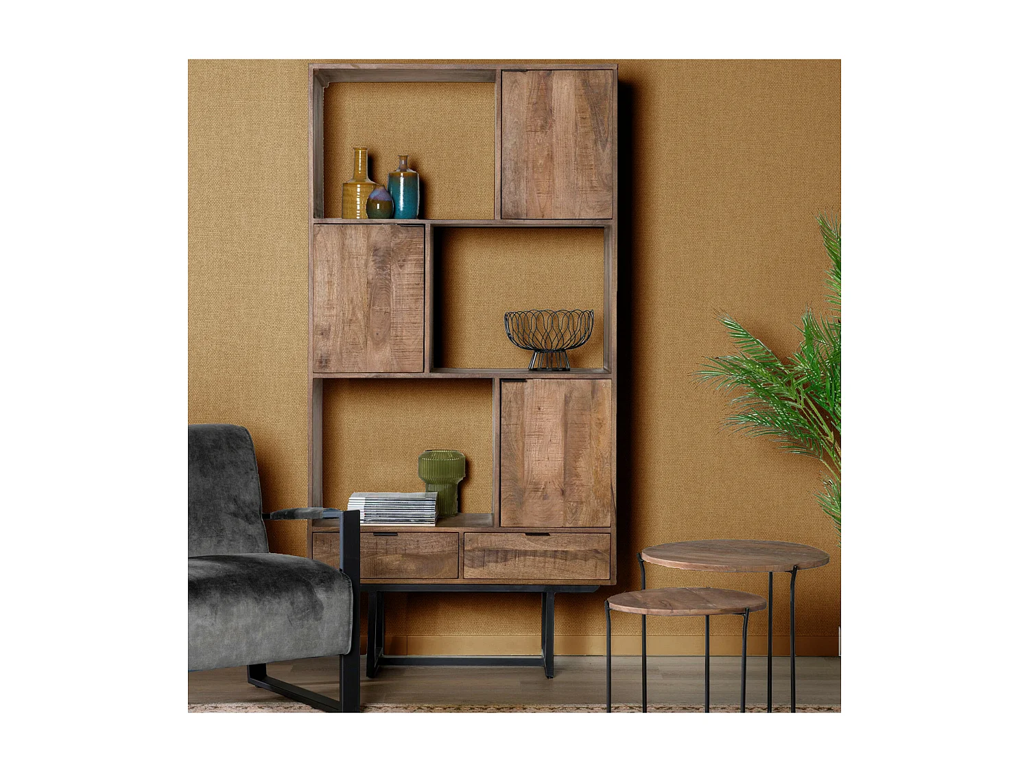 BILBAO-Estante de madera maciza de 6 compartimentos