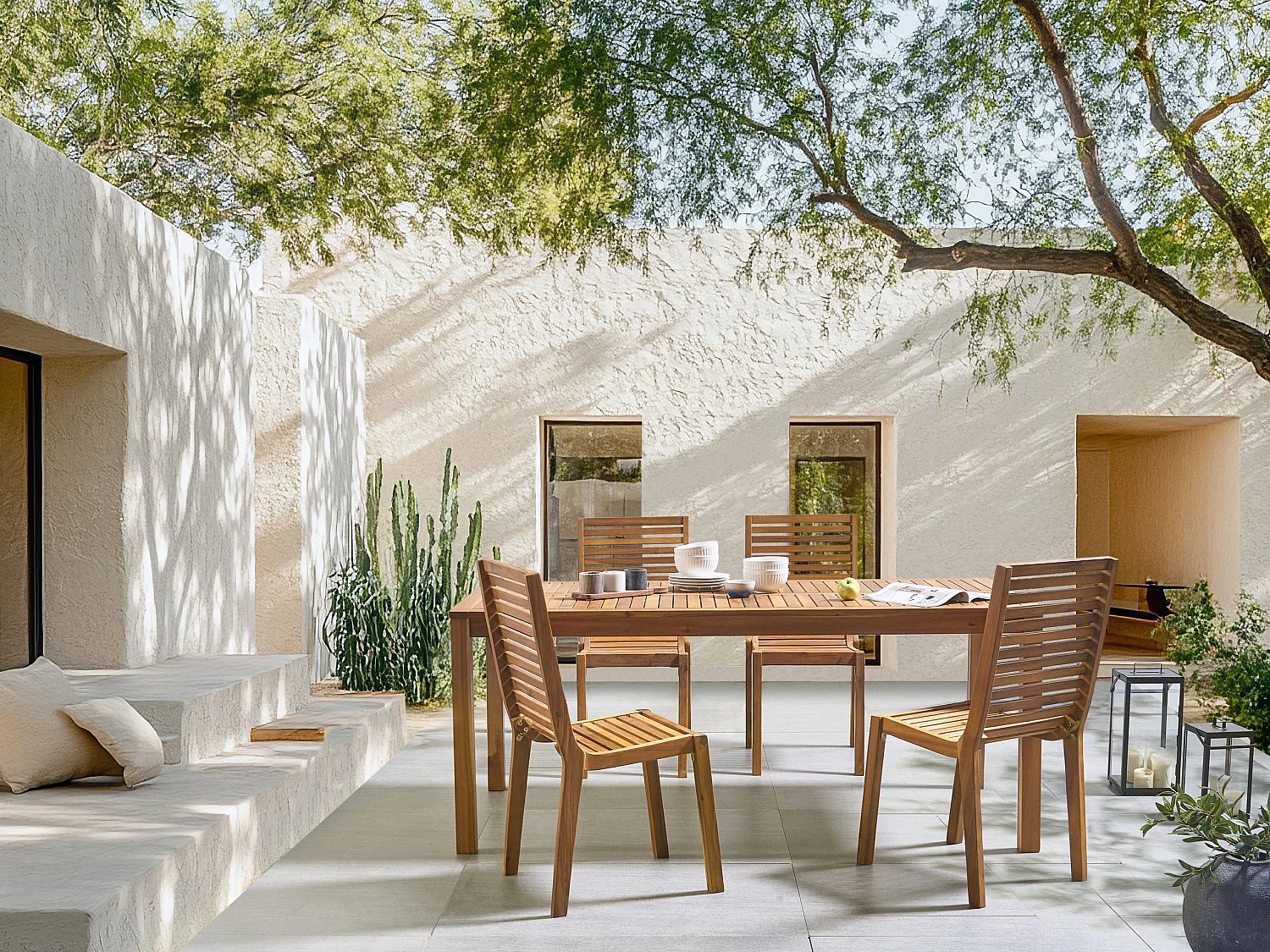 Table de salle à manger de jardin OMBRIANO 180 cm 90 cm Bois d'acacia certifié Marron clair