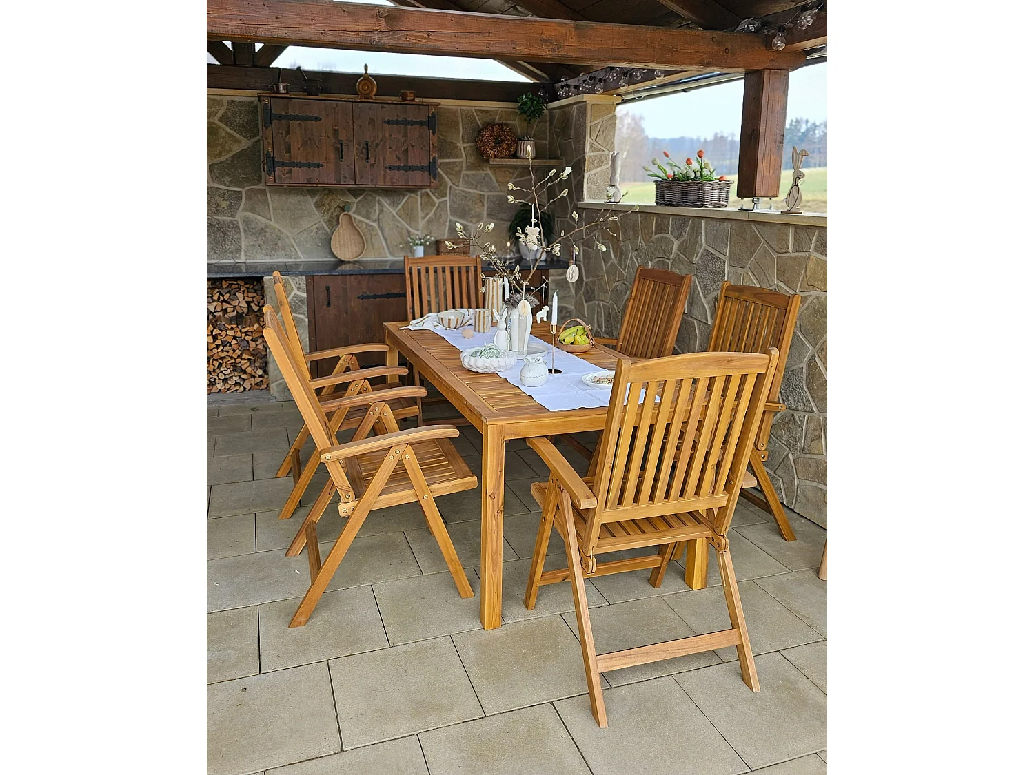 Table de salle à manger de jardin OMBRIANO 180 cm 90 cm Bois d'acacia certifié Marron clair