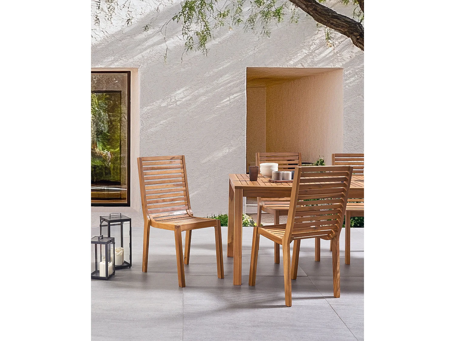 Lot de 4 chaises de jardin OMBRIANO Bois d'acacia certifié Marron clair