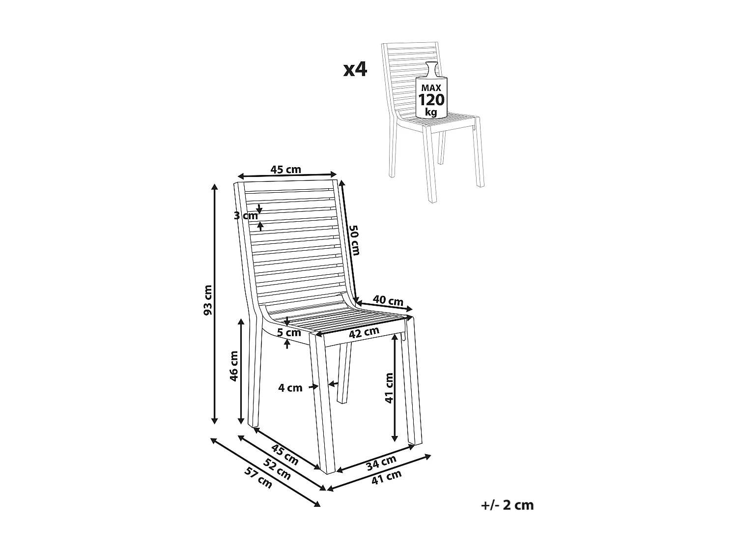 Lot de 4 chaises de jardin OMBRIANO Bois d'acacia certifié Marron clair