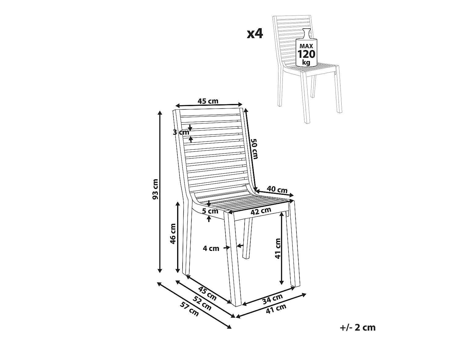 Set di 4 sedie da giardino OMBRIANO Legno di acacia certificato Marrone chiaro