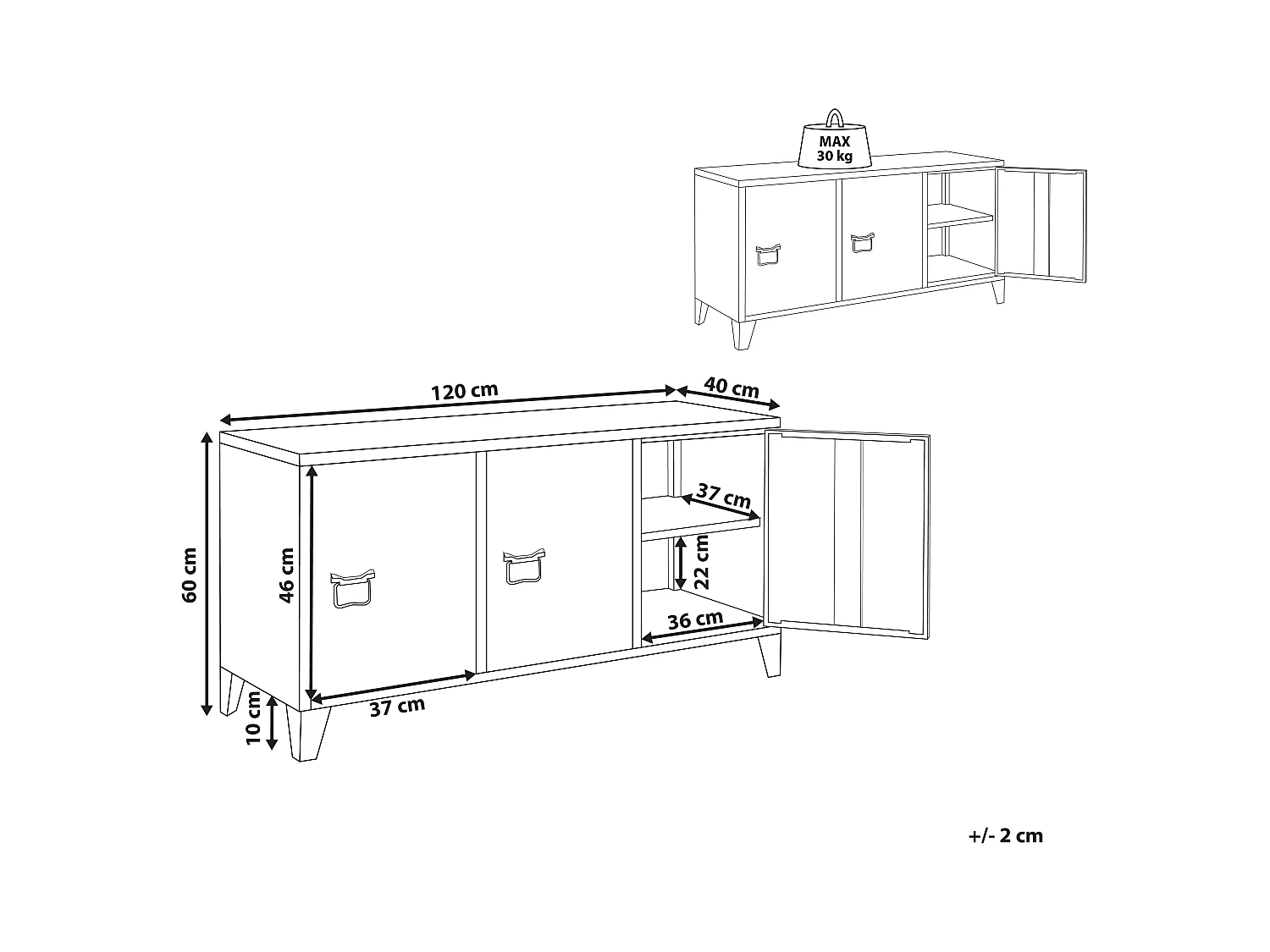 Sideboard in Dunkel Rot Stahl 3 Türen mit Griffen 2 Regalböden Cardiff