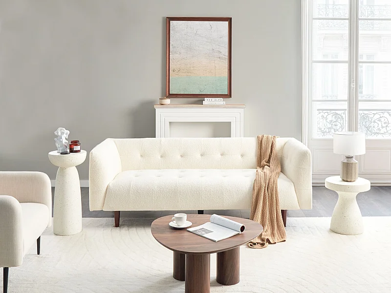 Sofá BYSKE Bouclé Branco creme 3 lugares