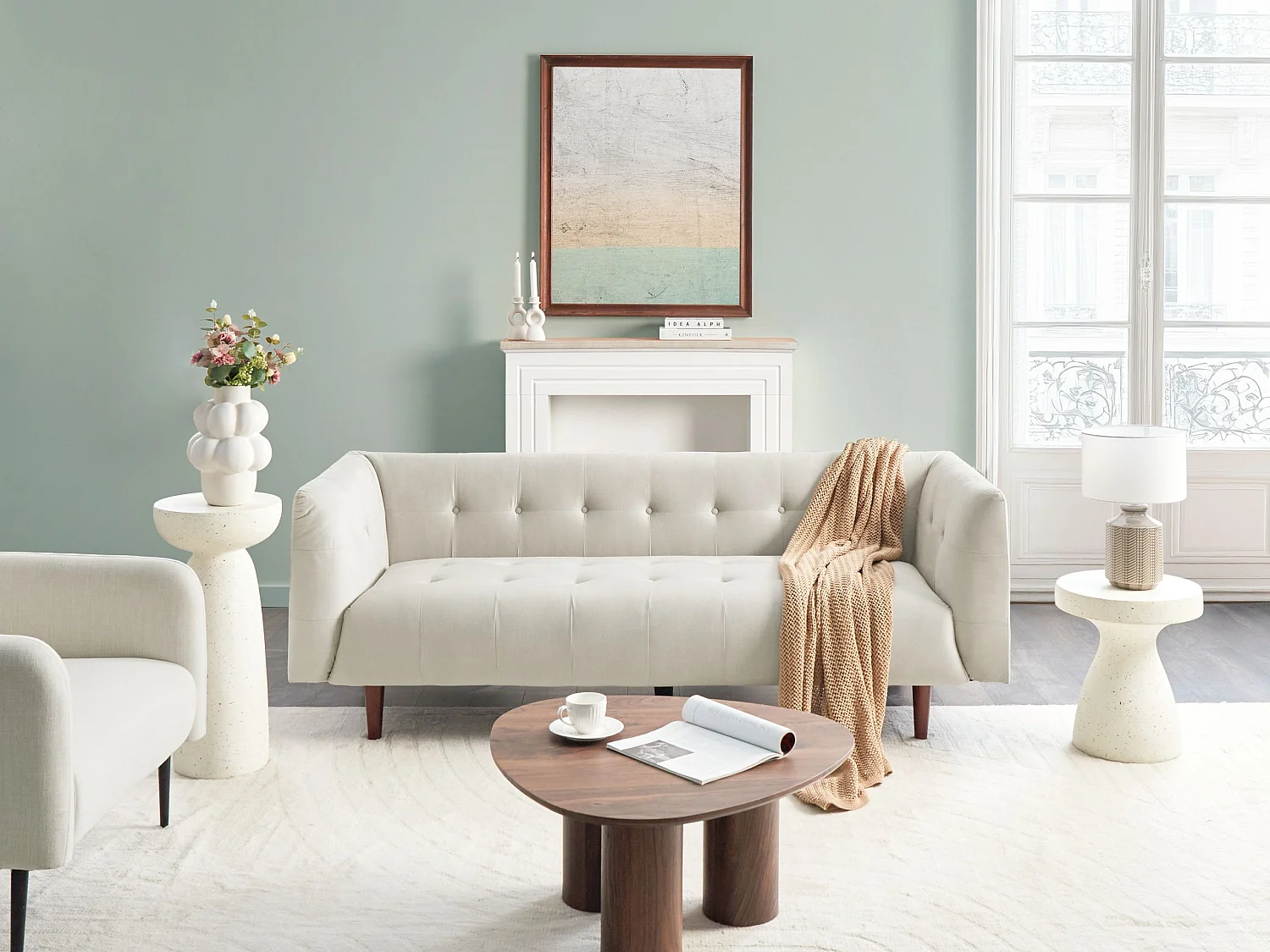 Sofa BYSKE Stoff Hellbeige 3-Sitzer