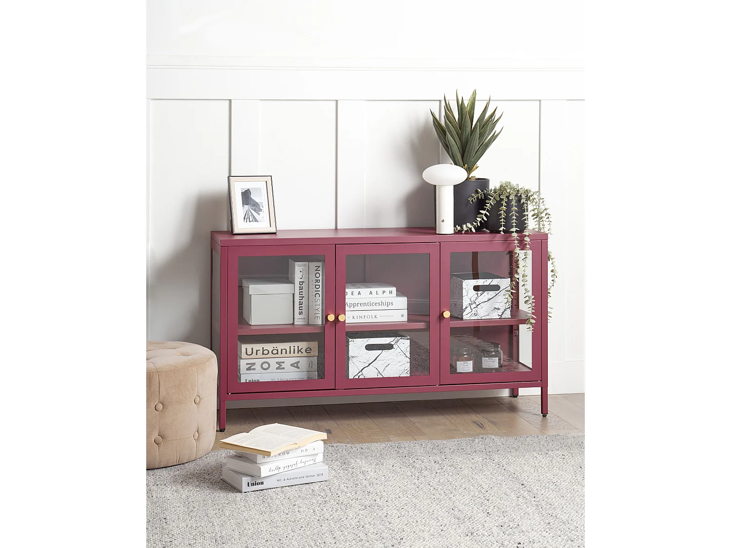 Buffet avec vitrine en verre NEWPORT Métal 115 cm Rouge foncé