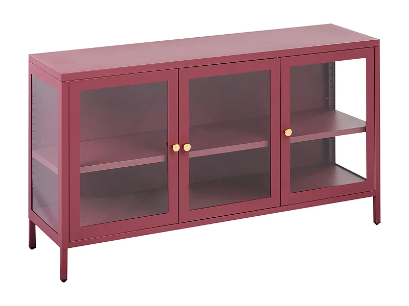 Buffet avec vitrine en verre NEWPORT Métal 115 cm Rouge foncé