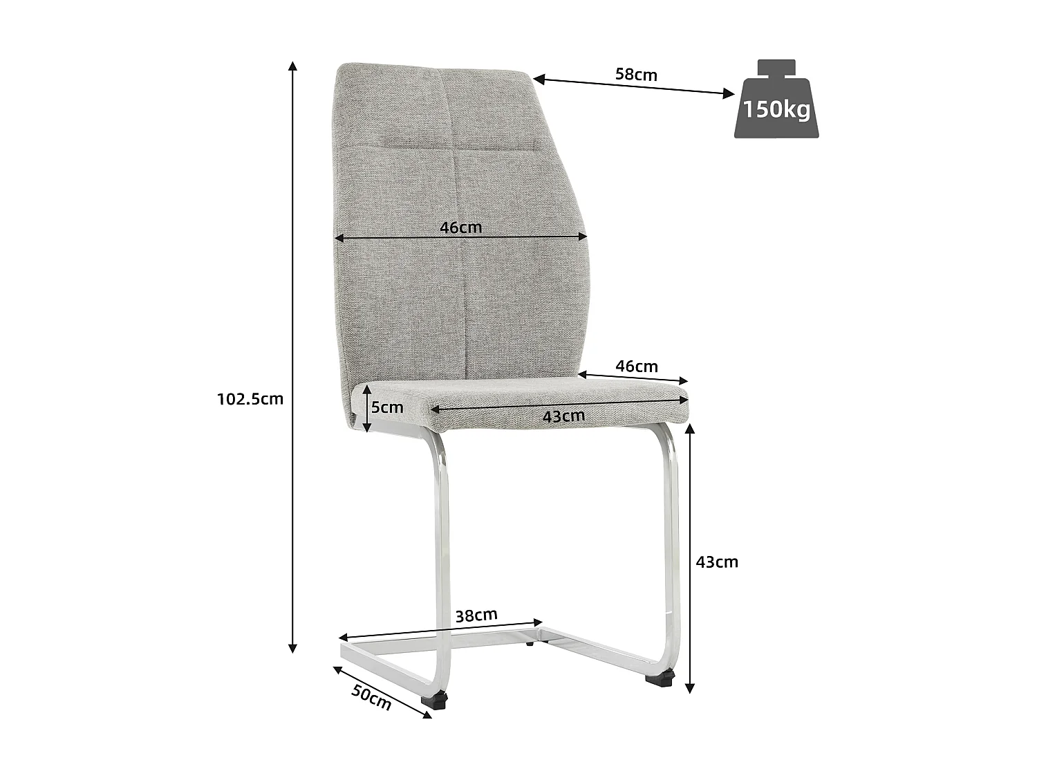 Ensemble table + 4 chaises cantilever en velours gris clair - 138.5 x 80 x 75 cm - Bois MDF - Marron