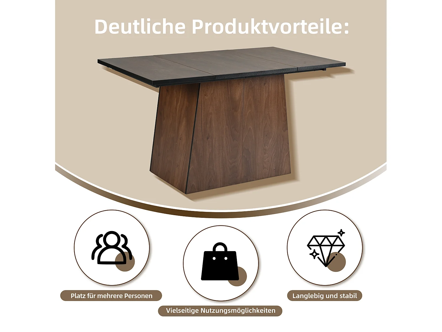 Ensemble table + 4 chaises cantilever en velours gris clair - 138.5 x 80 x 75 cm - Bois MDF - Marron