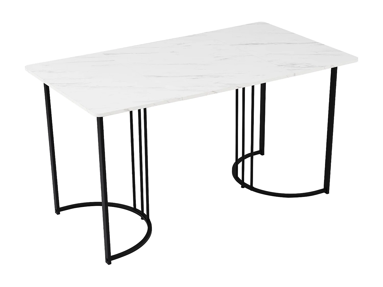 Conjunto de mesa moderno + 6 cadeiras de veludo branco - 140 x 80 x 75 cm - Madeira MDF - Branco