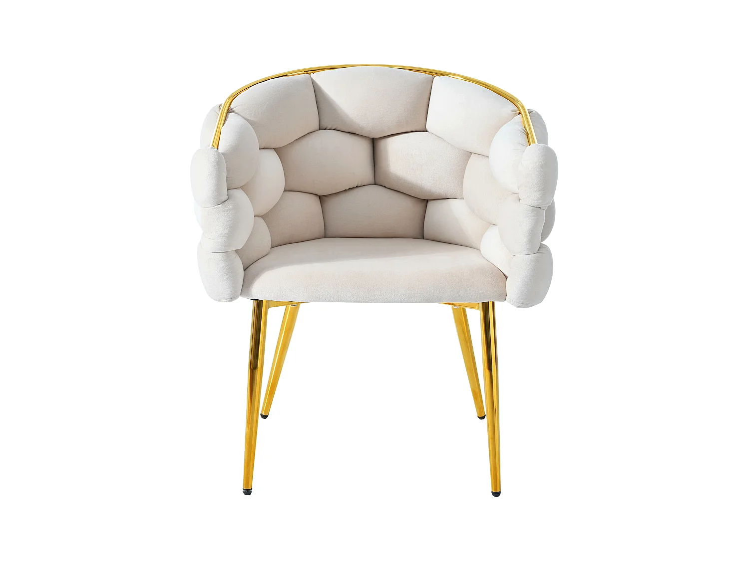 Lot de 6 chaises de salle à manger avec accoudoirs, chaises de maquillage - 62 x 46 x 74 cm - Velours et pieds en fer doré - Beige