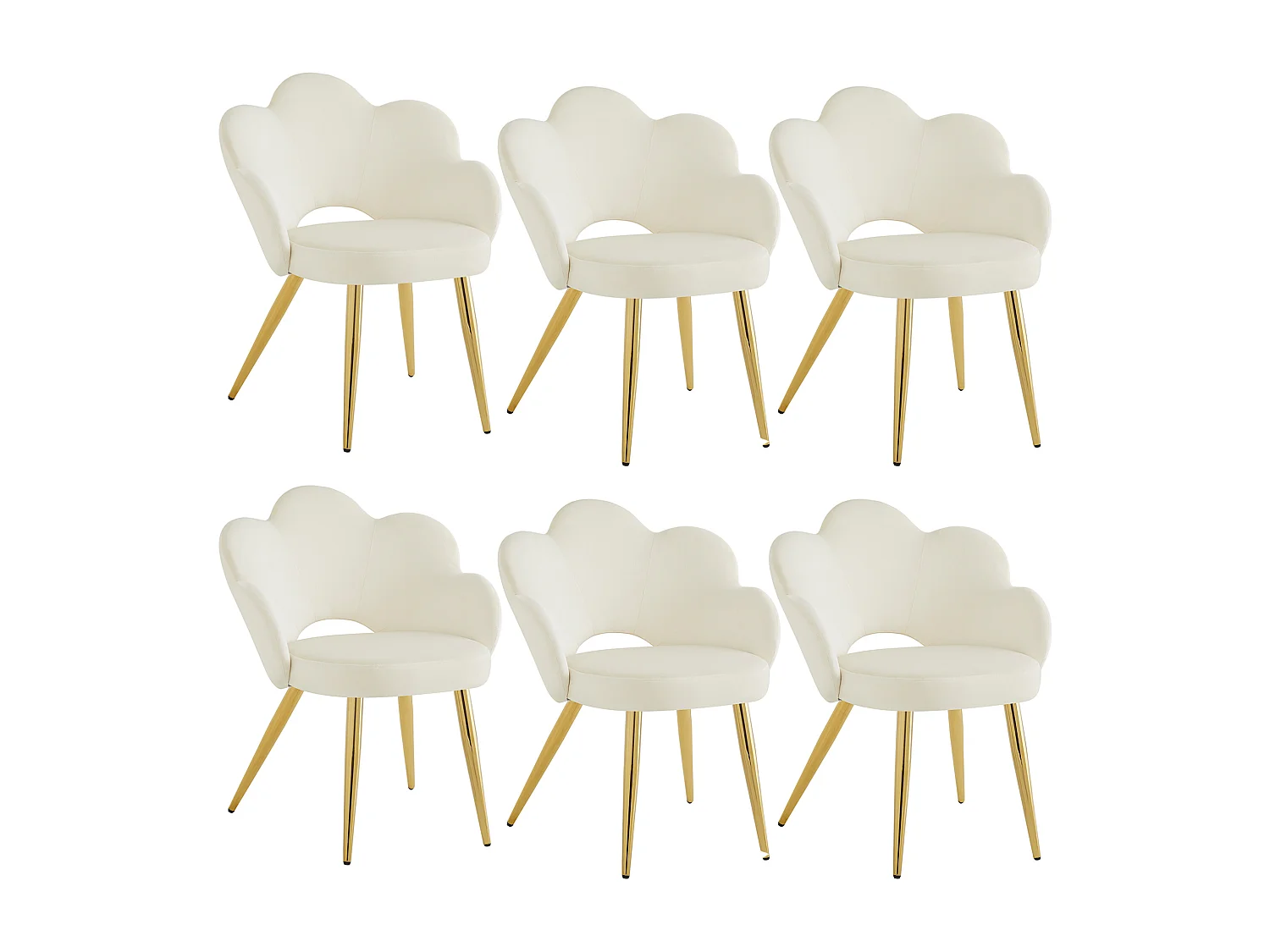 6er-Set Esszimmerstühle - 50 x 46,5 x 85 cm - Samt und verzinkte Eisenbeine in Gold - Blumenmuster - Beige