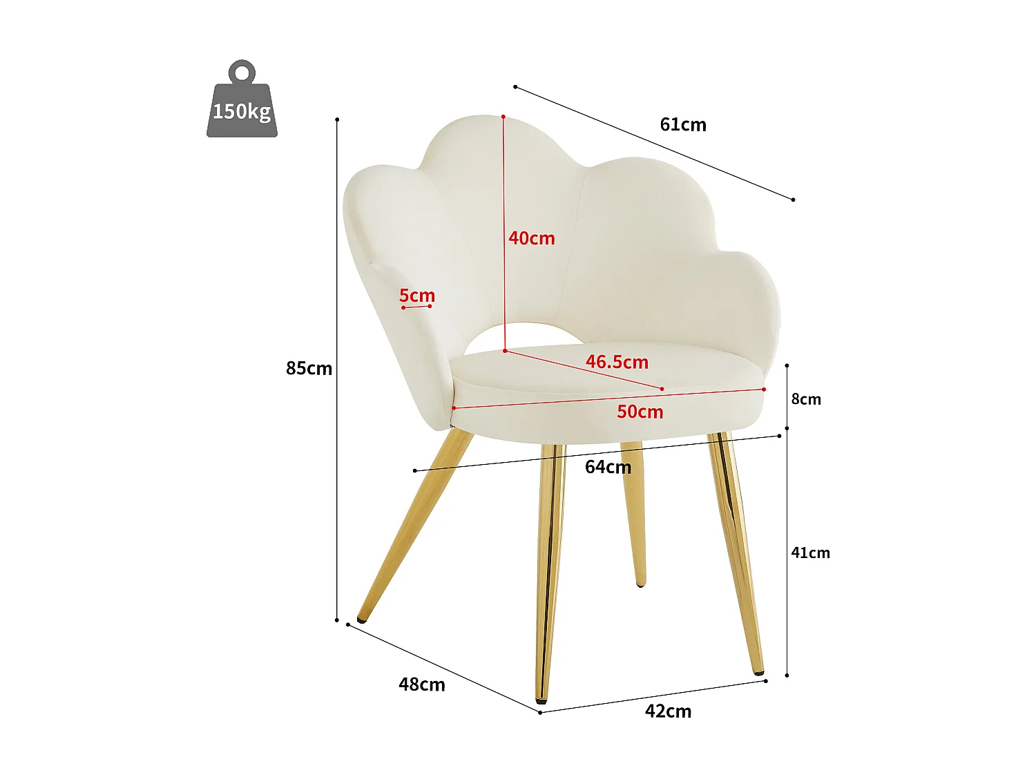6er-Set Esszimmerstühle - 50 x 46,5 x 85 cm - Samt und verzinkte Eisenbeine in Gold - Blumenmuster - Beige