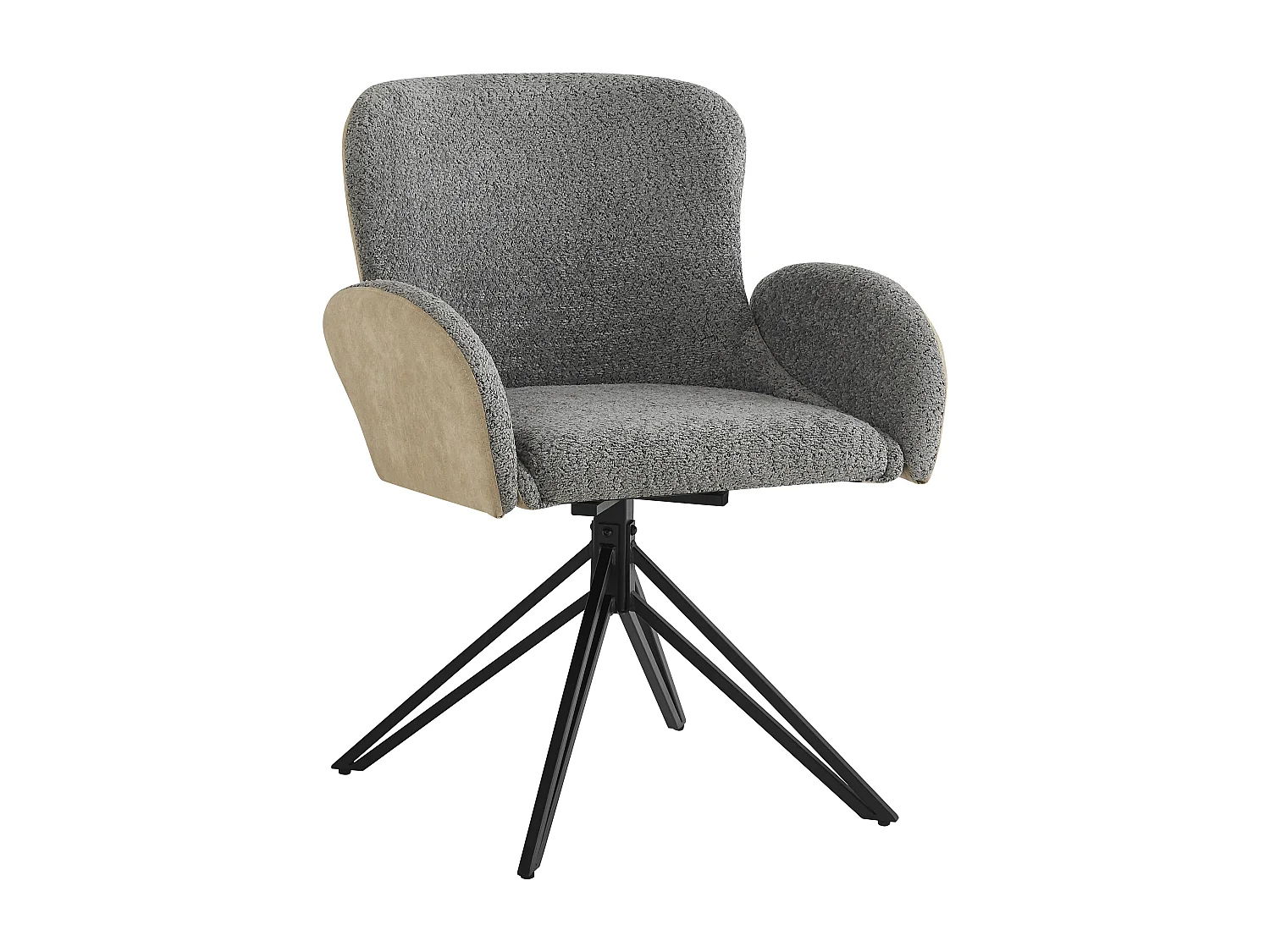 4er-Set Drehstühle für Esszimmer mit Armlehnen – 46 x 50 x 86 cm – Samt und schwarze Eisenbeine – Grau