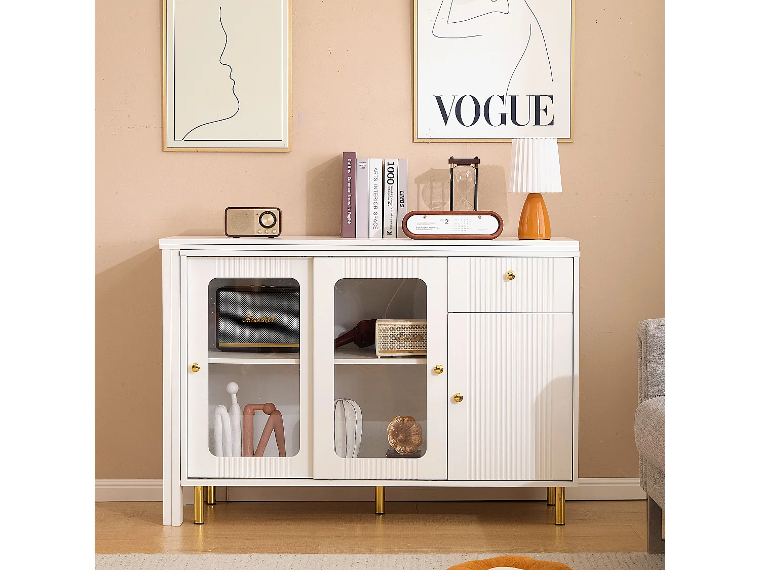 Buffet multifonctionnel avec une table à manger extensible - 3 portes et 1 tiroir - 140 x 40 x 80,5 cm - Bois MDF - Blanc