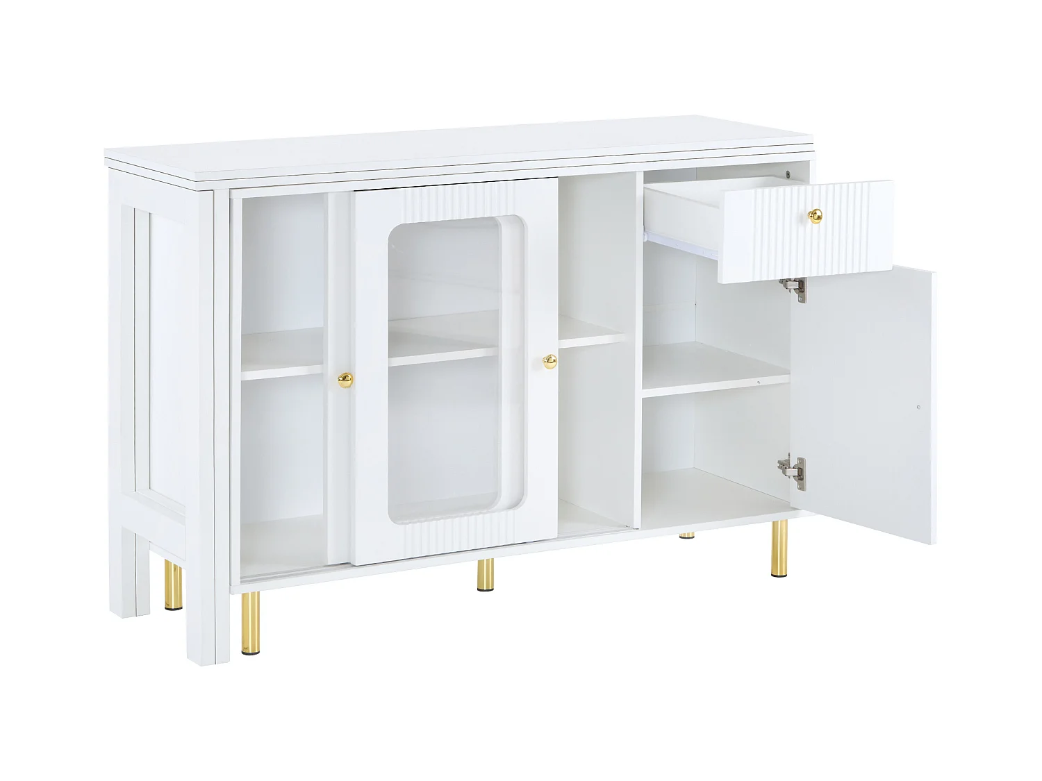 Buffet multifonctionnel avec une table à manger extensible - 3 portes et 1 tiroir - 140 x 40 x 80,5 cm - Bois MDF - Blanc