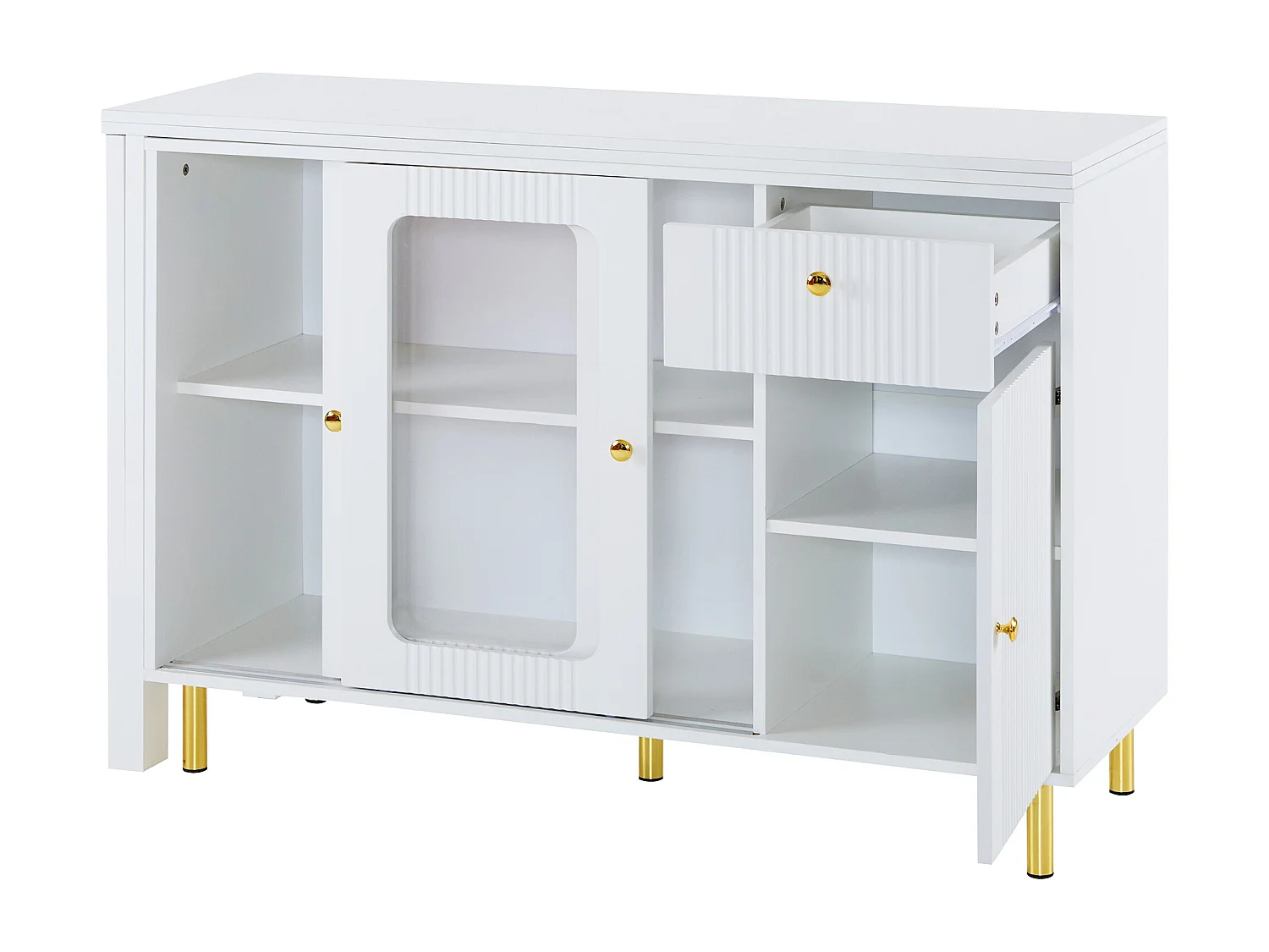 Buffet multifonctionnel avec une table à manger extensible - 3 portes et 1 tiroir - 140 x 40 x 80,5 cm - Bois MDF - Blanc