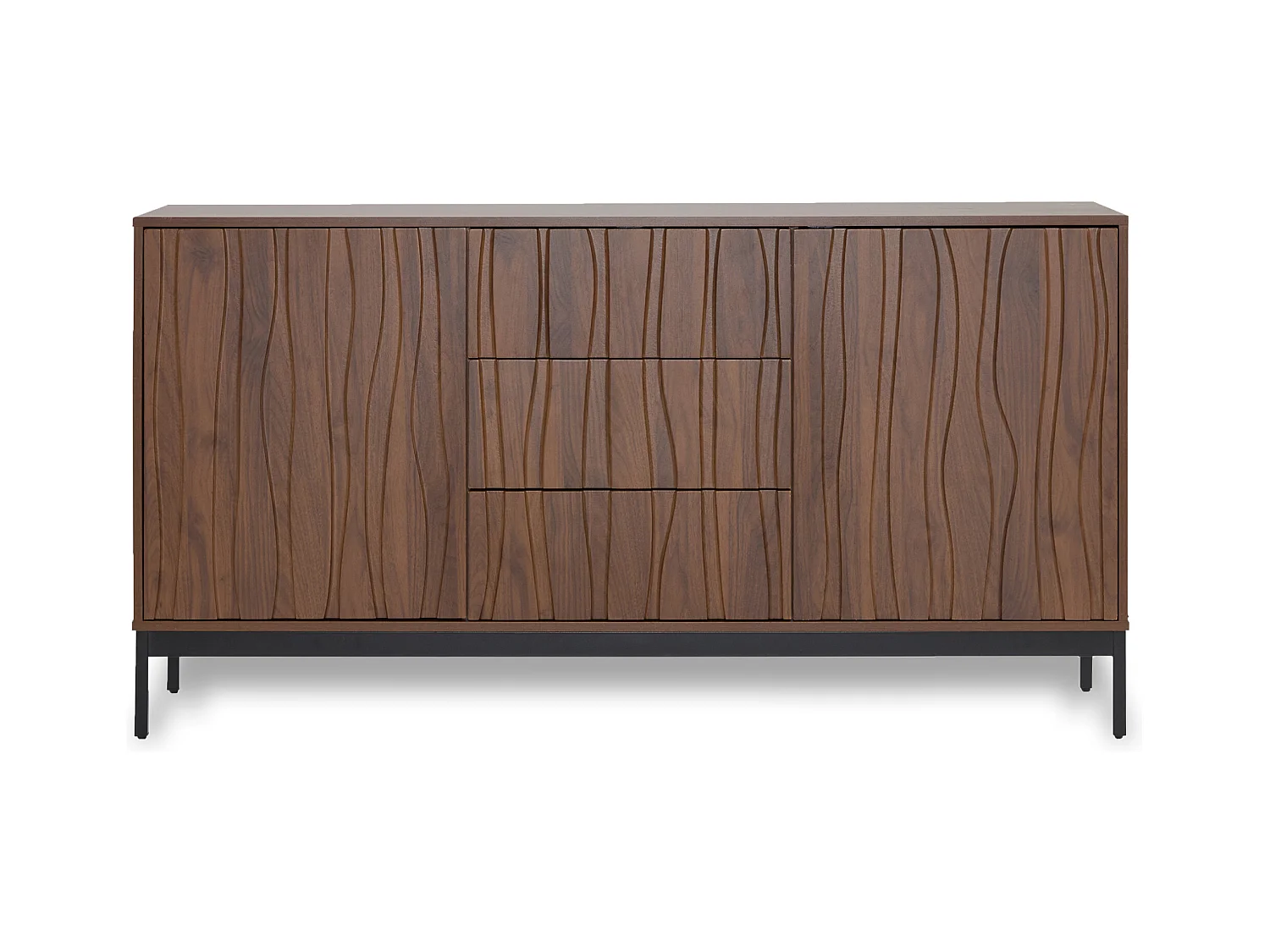 Buffet avec 3 tiroirs et 2 portes - 150 x 40 x 80 cm - Bois MDF - Effet chêne grainé foncé - Marron
