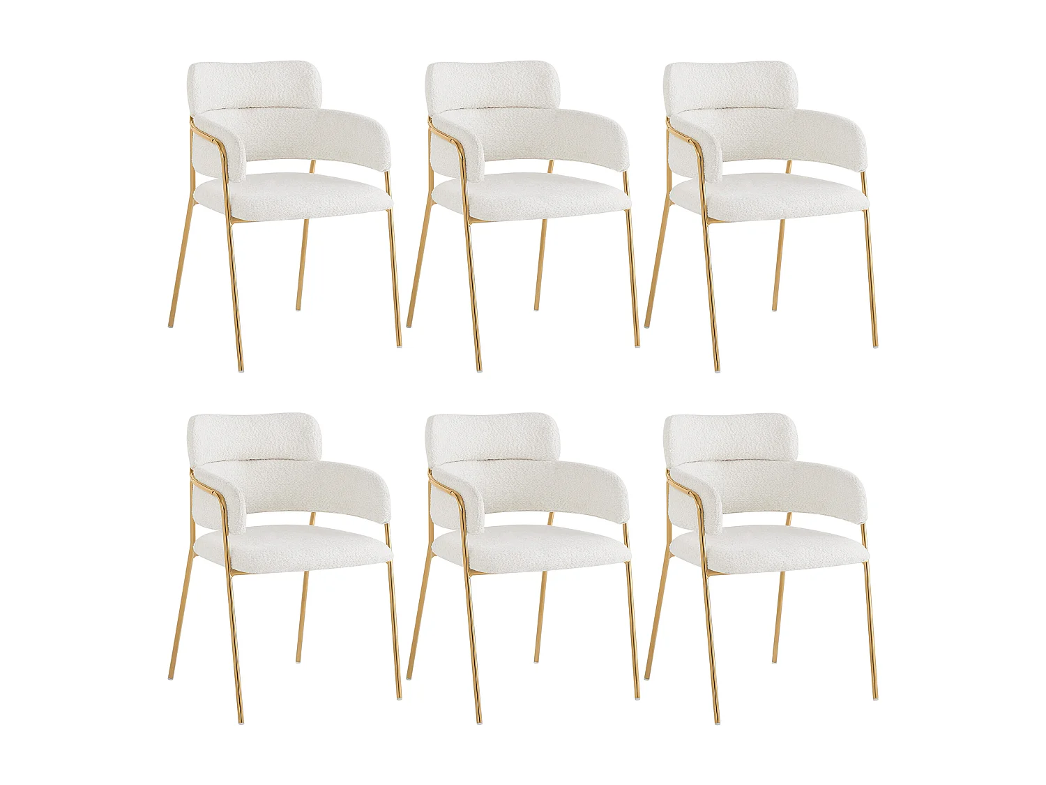 Conjunto de 6 sillas de comedor con respaldo y reposabrazos - 52 x 54 x 77 cm - Patas de terciopelo y oro - Beige