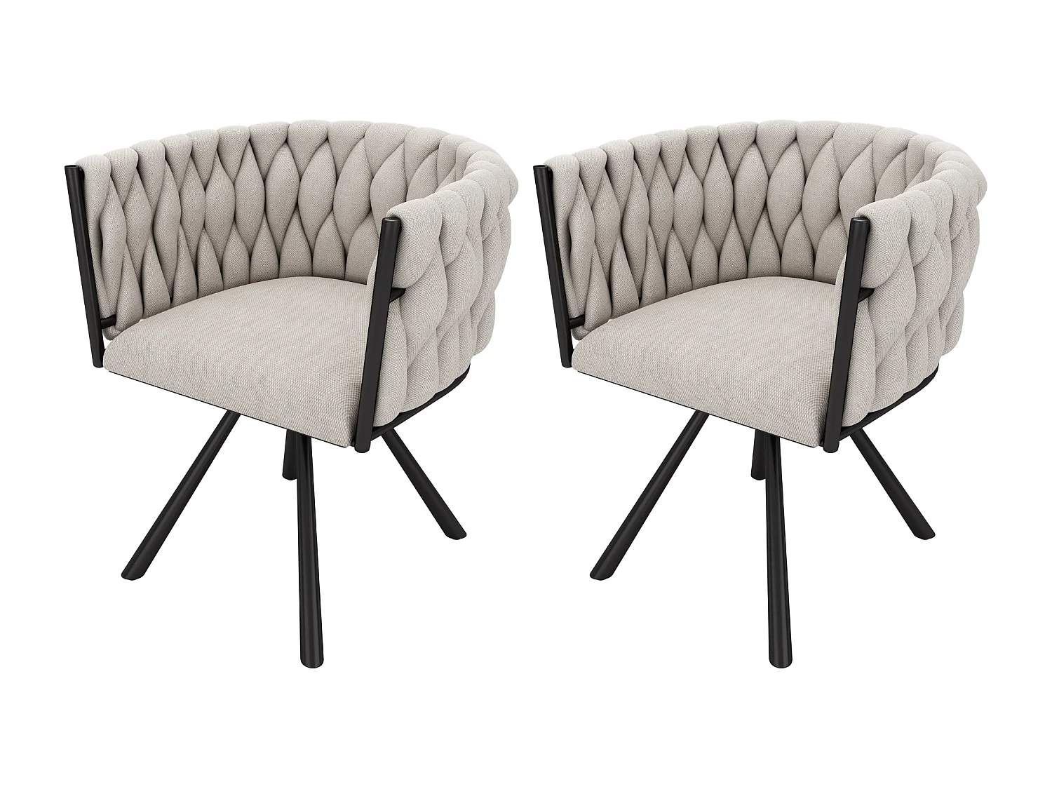 Set di 2 sedie da pranzo girevoli con braccioli - 59 x 54 x 72 cm - Tessuto di lino - Beige + Nero
