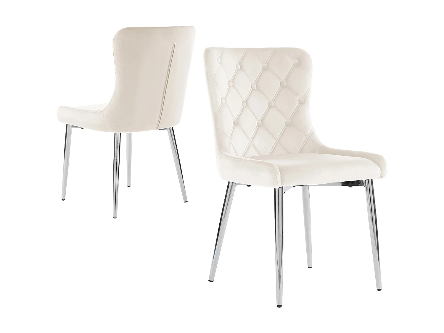 Lot de 2 chaises de salle à manger sans accoudoirs - 50 x 63 x 86 cm - Velours et pieds en fer argenté - Blanc