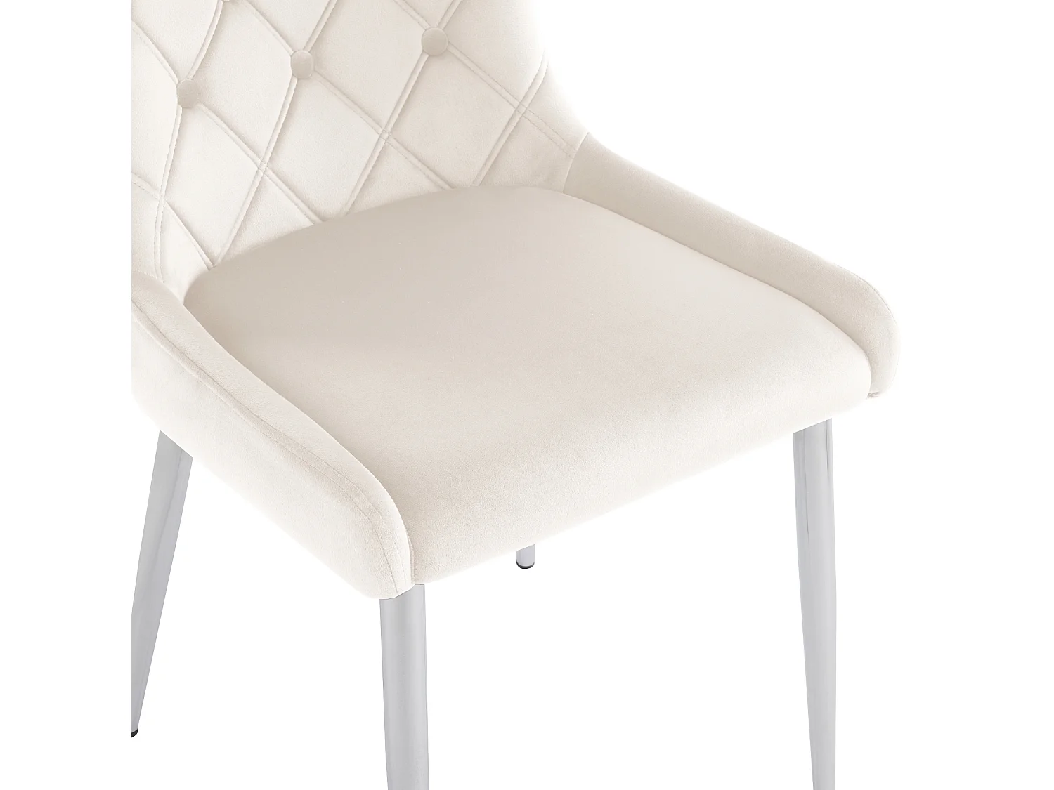 Lot de 2 chaises de salle à manger sans accoudoirs - 50 x 63 x 86 cm - Velours et pieds en fer argenté - Blanc