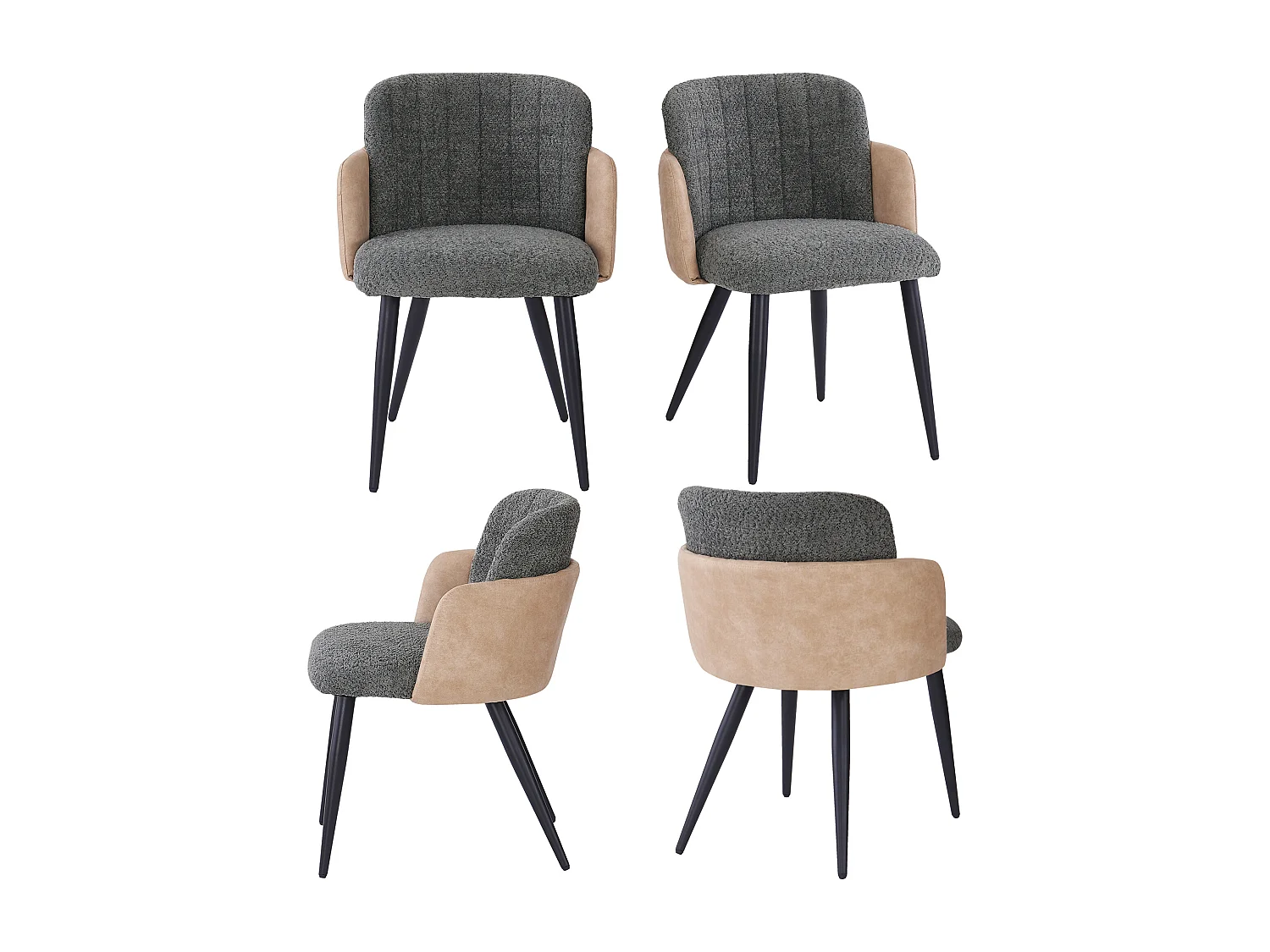 Set van 4 eetkamerstoelen met armleuningen - 57 x 58 x 76,5 cm - Fluweel en metalen poten - Grijs
