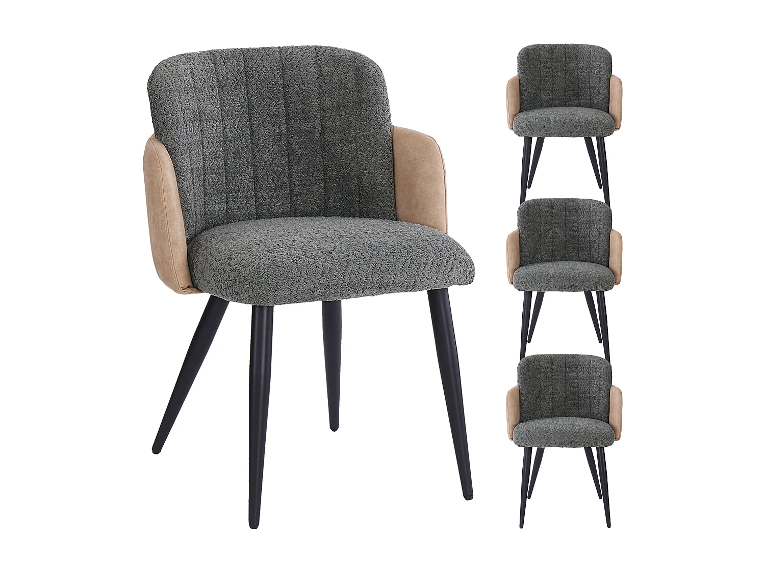 Set van 4 eetkamerstoelen met armleuningen - 57 x 58 x 76,5 cm - Fluweel en metalen poten - Grijs