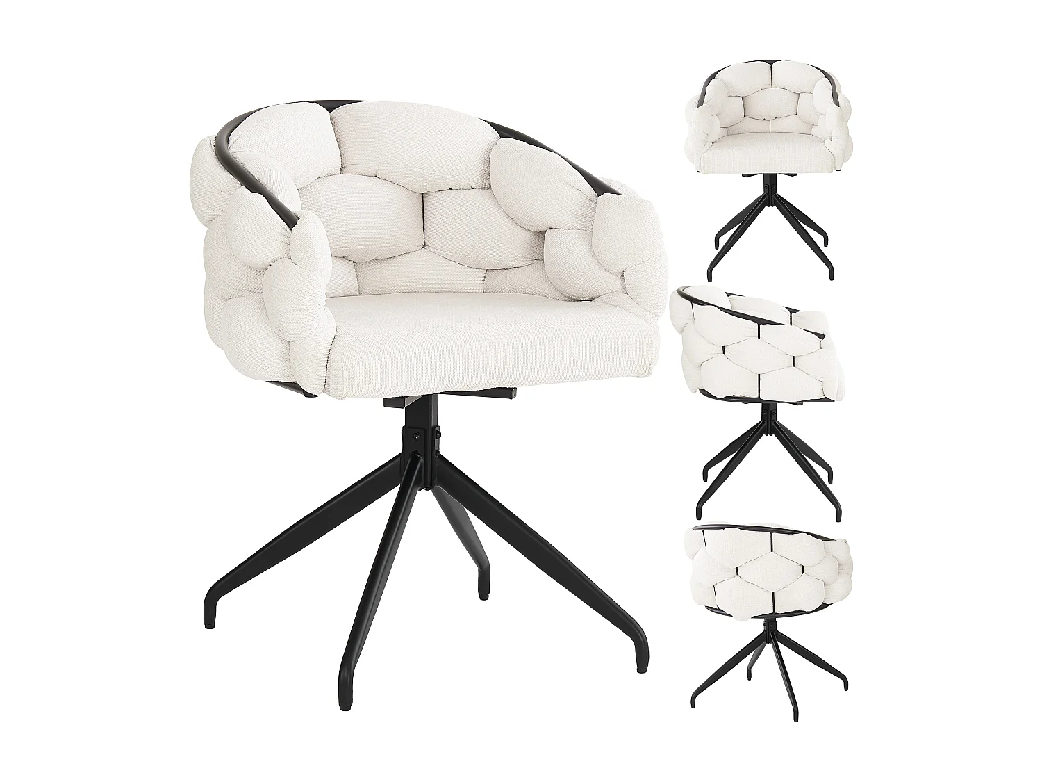 Lot de 4 chaises de salle à manger pivotantes - 61 x 59 x 77.5 cm - Velours et pieds en fer - Beige + noir