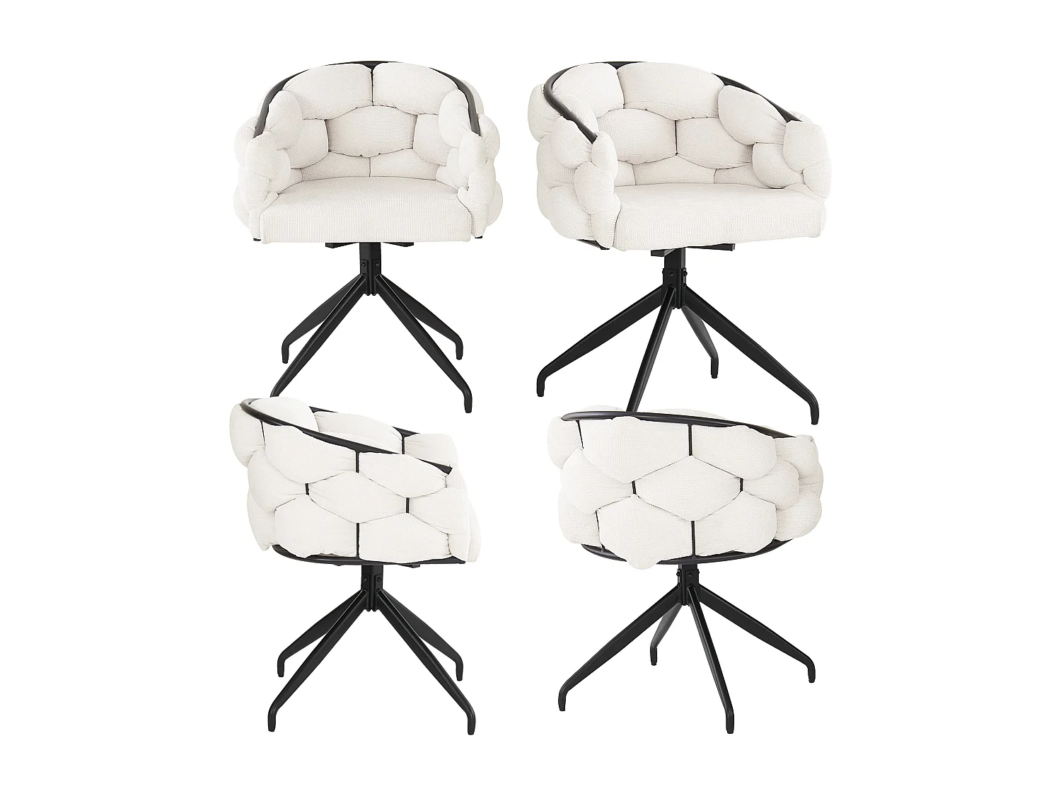Lot de 4 chaises de salle à manger pivotantes - 61 x 59 x 77.5 cm - Velours et pieds en fer - Beige + noir