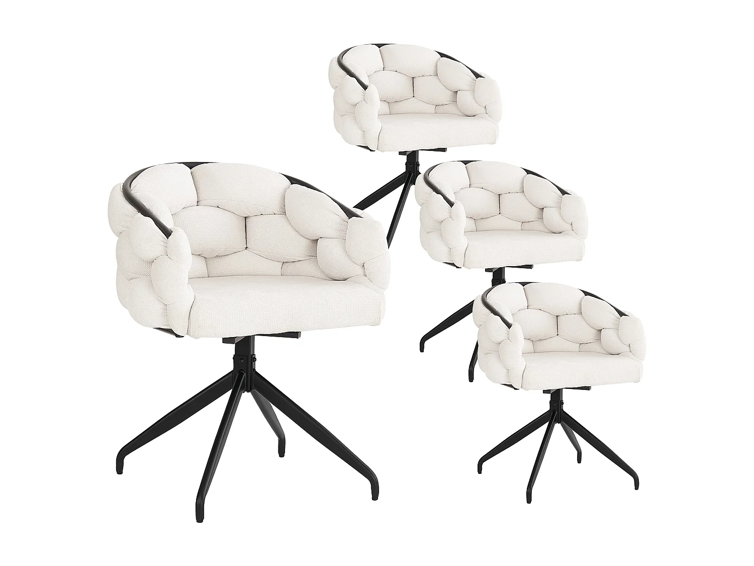 Lot de 4 chaises de salle à manger pivotantes - 61 x 59 x 77.5 cm - Velours et pieds en fer - Beige + noir