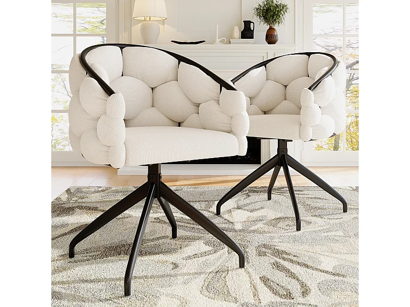 2er-Set drehbare Esszimmerstühle - 61 x 59 x 77,5 cm - Samt und Eisenbeine - Beige + Schwarz