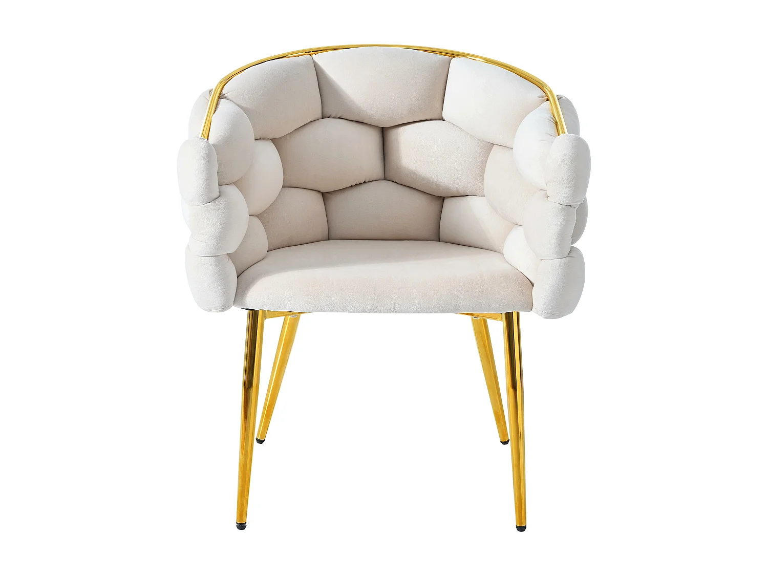 Lot de 4 chaises de salle à manger avec accoudoirs, chaises de maquillage - 62 x 46 x 74 cm - Velours et pieds en fer doré - Beige