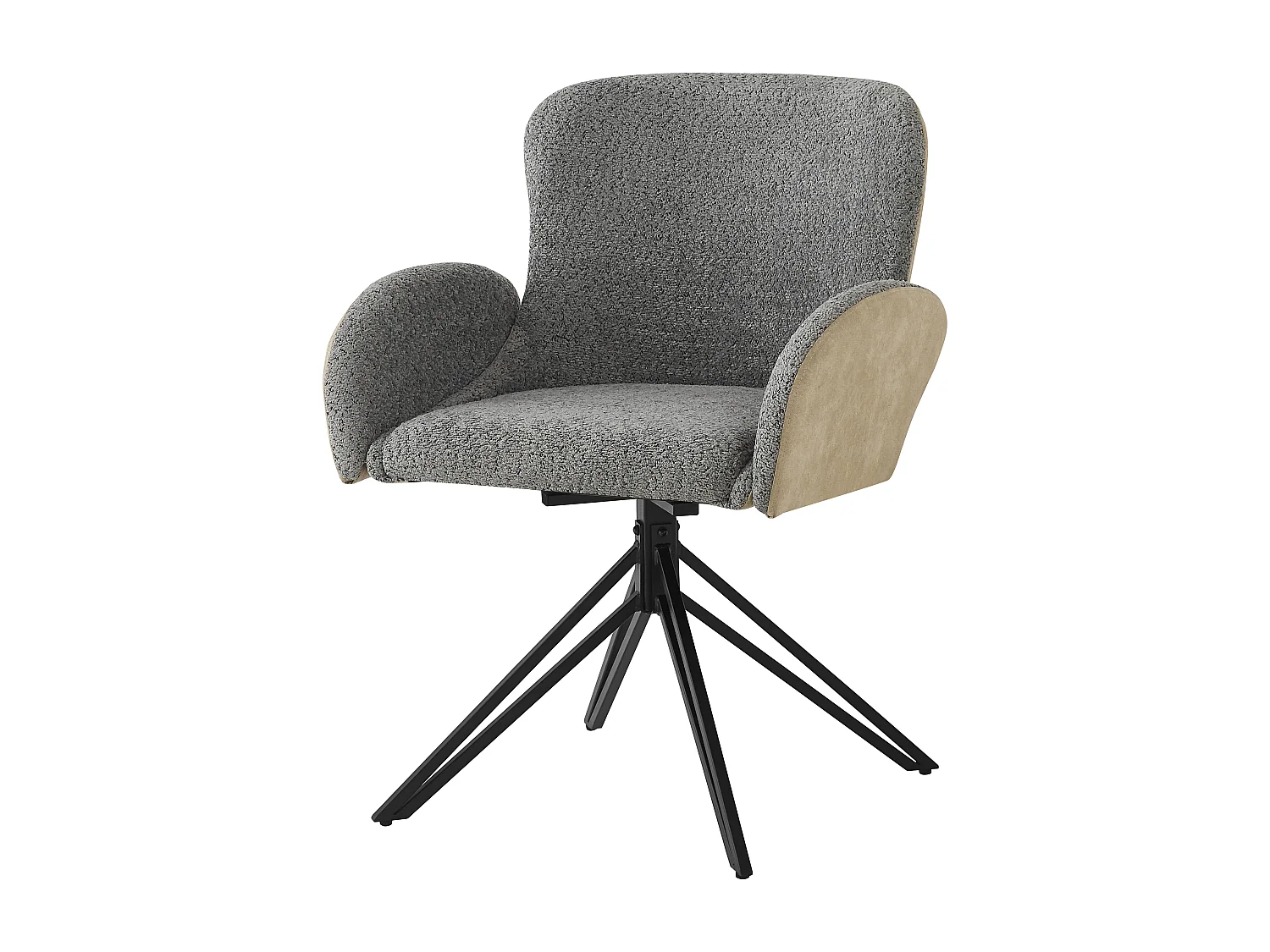 Lot de 6 Chaises de salle à manger pivotante avec accoudoirs - 46 x 50 x 86 cm - Velours et pieds en fer noir - Gris