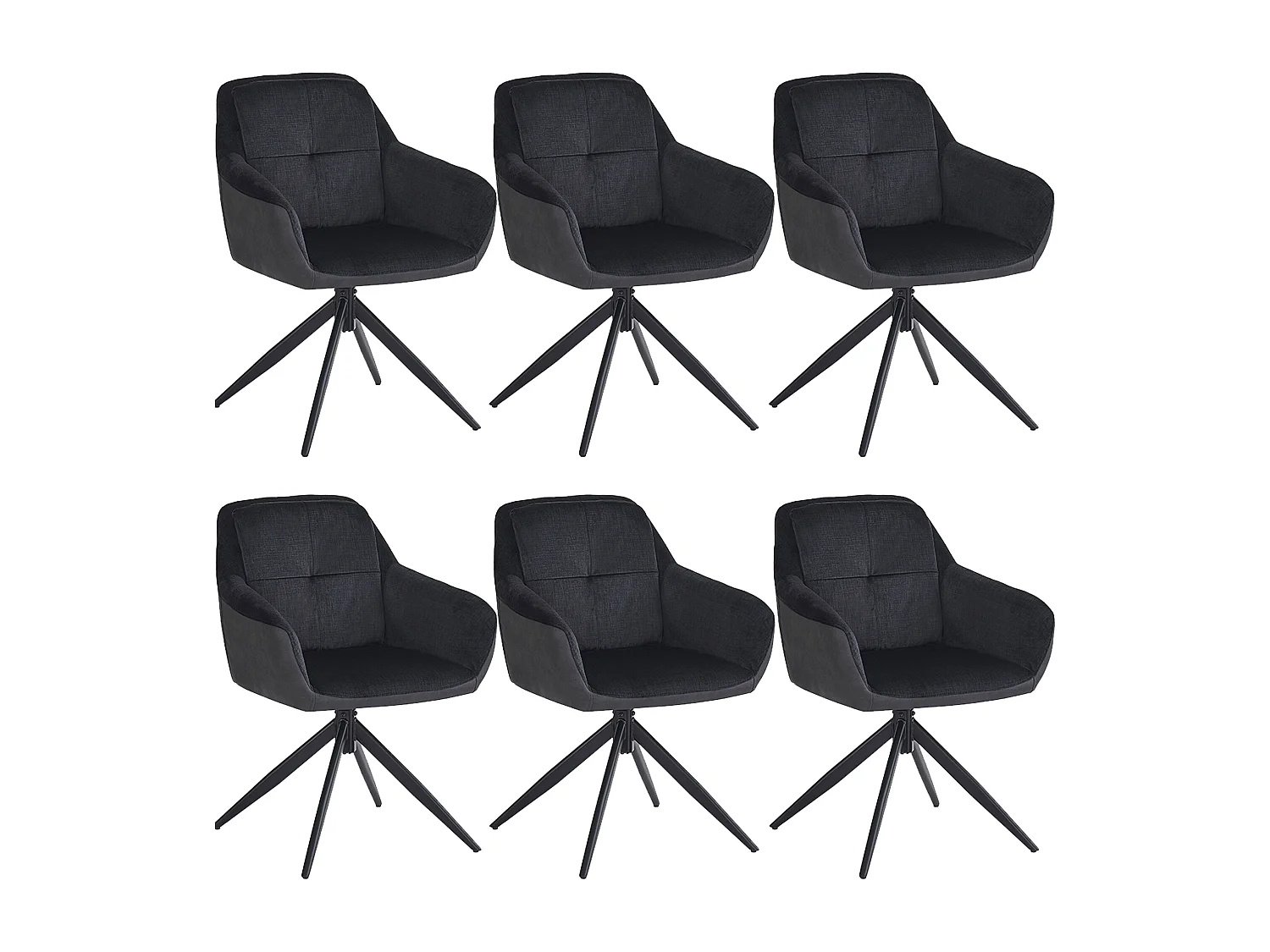 Lot de 6 chaises de salle à manger pivotantes avec dossier et accoudoirs - 60 x 61 x 81.5 cm - Velours - Noir