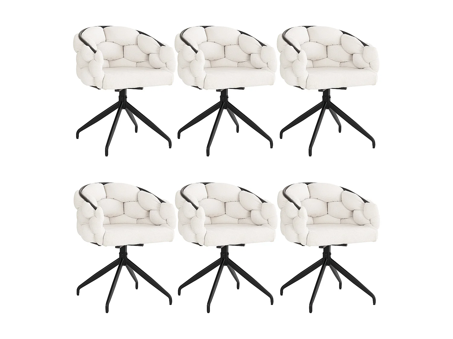 Lot de 6 chaises de salle à manger pivotantes - 61 x 59 x 77.5 cm - Velours et pieds en fer - Beige + noir