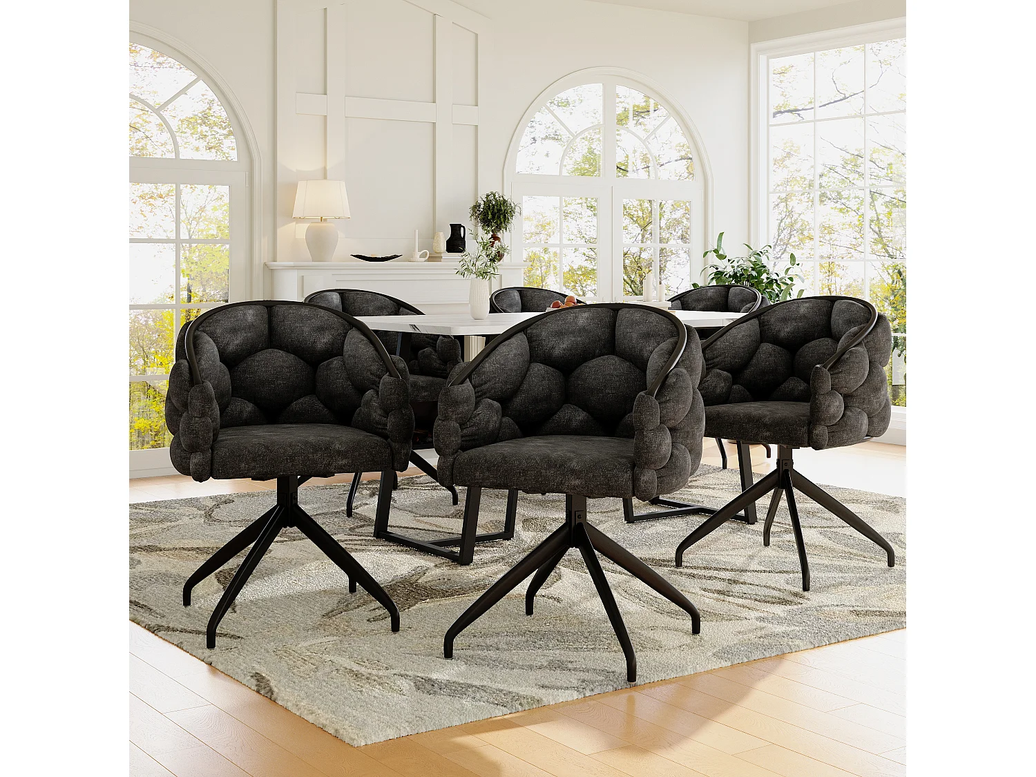 Lot de 6 chaises de salle à manger pivotantes - 61 x 59 x 77.5 cm - Velours et pieds en métal - Gris