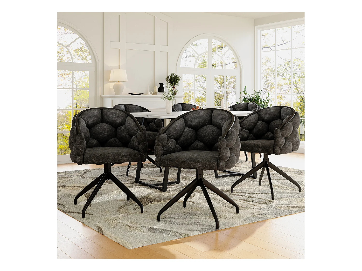 Lot de 6 chaises de salle à manger pivotantes - 61 x 59 x 77.5 cm - Velours et pieds en métal - Gris