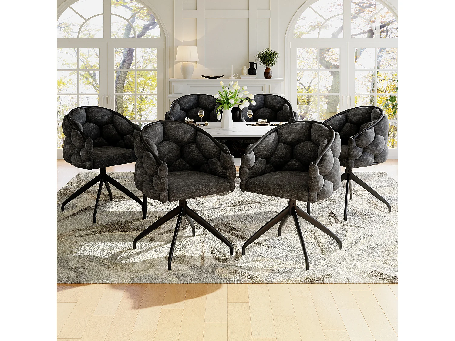 Juego de 6 sillas de comedor giratorias - 61 x 59 x 77,5 cm - Patas de terciopelo y metal - Gris