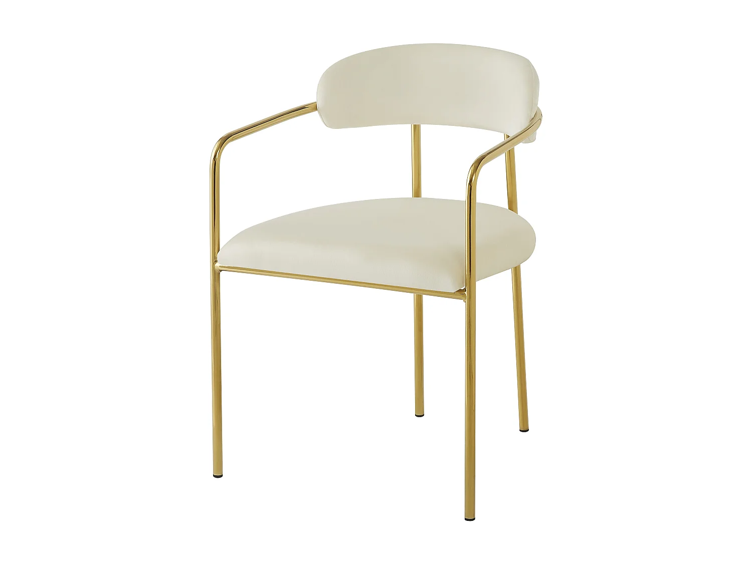 Lot de 4 chaises de salle à manger avec dossier et accoudoirs - 55 x 45.5 x 76.5 cm - Velours et pieds en fer plaqué or - Beige